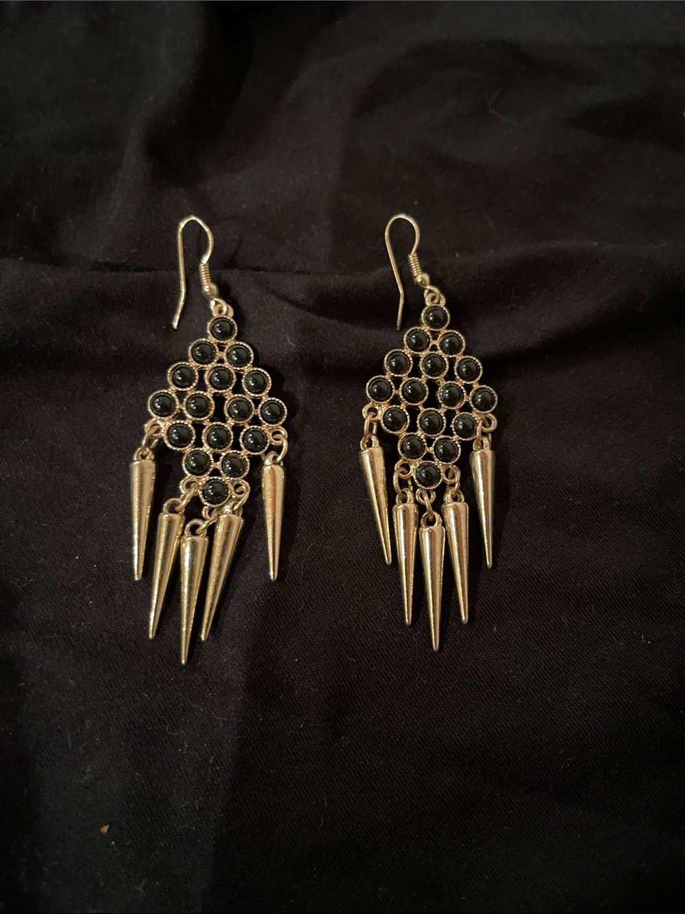 Gold-Tone Black Stone Fringe Drop Earrings